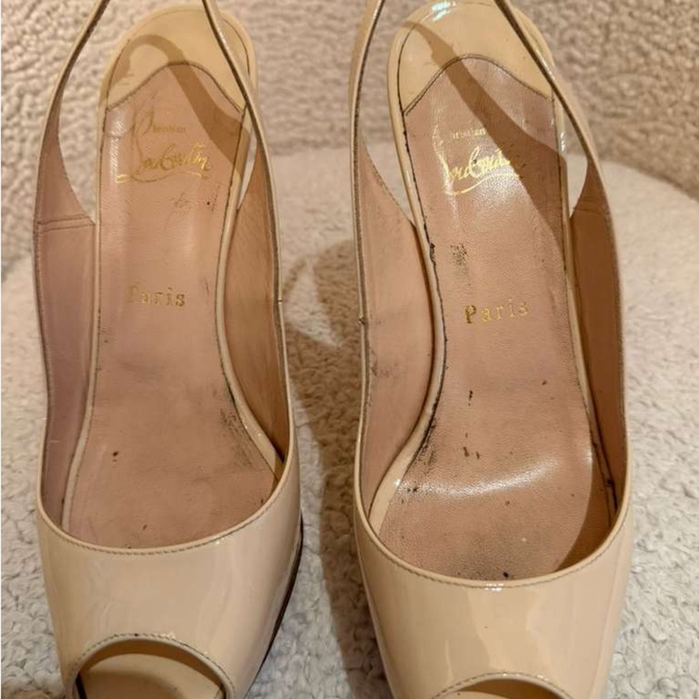 Christian Louboutin Nude Peep-Toe Slingbacks - Picture 2 of 5